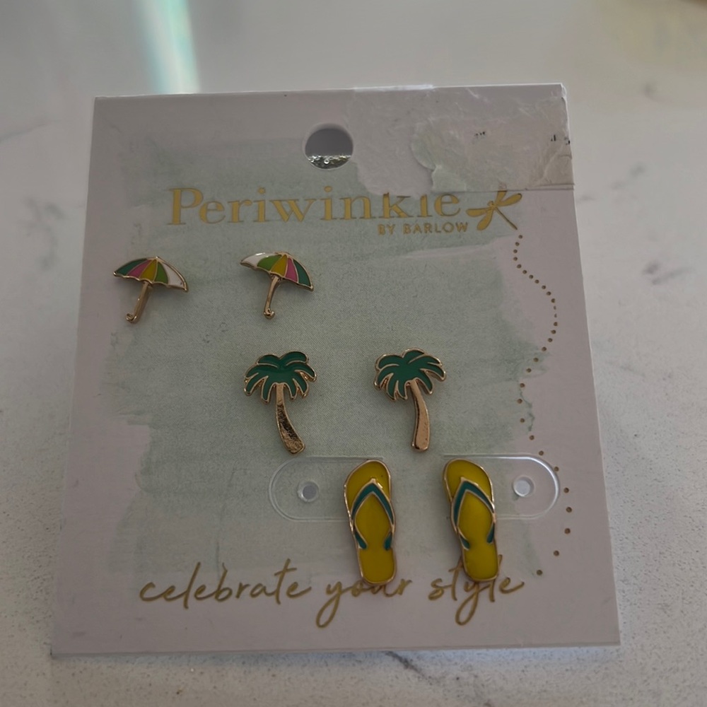New! Periwinkle Set Of Three Beach Themed Earrings